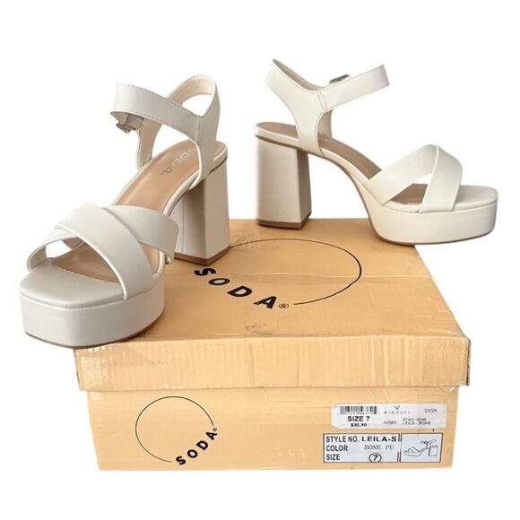 Soda Cream Block Heel Platform Heels Leila Bone PU Ivory Women’s Size 7 - Picture 1 of 10